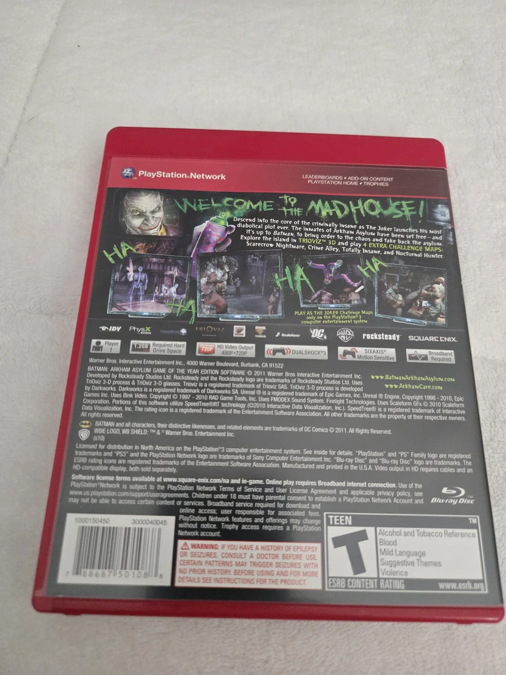 Sony PlayStation 3 Ps3 Batman: Arkham Asylum - Red Greatest Hits Case